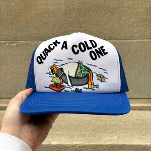 Quack a Cold One VTG 1987 AJM Headwear trucker snapback hat OSFA Beer Duck